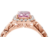 Rose gold Fancy Pink Emerald Cut Halo Diamond Solitaire with Filigree Band and Four-Prong Setting_4
