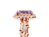 Rose gold Fancy Pink Emerald Cut Halo Diamond Solitaire with Filigree Band and Four-Prong Setting_5