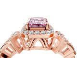 Rose gold Fancy Pink Emerald Cut Halo Diamond Split Shank Engagement Ring with Four-Prong Setting_4