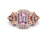 Rose gold Fancy Pink Emerald Cut Halo Diamond Split Shank Engagement Ring with Four-Prong Setting_6