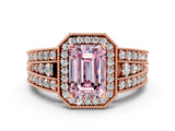Rose gold Fancy Pink Emerald Cut Halo Diamond Split Shank Ring with Prong Setting_24