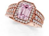 Rose gold Fancy Pink Emerald Cut Halo Diamond Split Shank Ring with Prong Setting_25