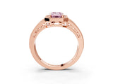 Rose gold Fancy Pink Emerald Cut Halo Diamond Split Shank Ring with Prong Setting_27