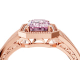 Rose gold Fancy Pink Emerald Cut Halo Diamond Split Shank Ring with Prong Setting_28
