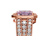 Rose gold Fancy Pink Emerald Cut Halo Diamond Split Shank Ring with Prong Setting_29
