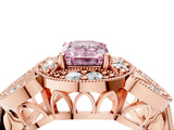 Rose gold Fancy Pink Emerald Cut Halo Milgrain Diamond Engagement Ring with Leaf Band and Four-Prong Setting_4