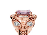 Rose gold Fancy Pink Emerald Cut Halo Milgrain Diamond Engagement Ring with Leaf Band and Four-Prong Setting_5