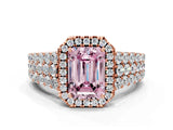 Rose gold Fancy Pink Emerald Cut Halo Pavé Diamond Engagement Ring with Split Shank and Four-Prong Setting_3
