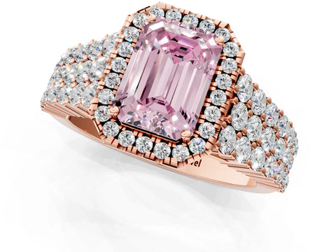 Rose gold Fancy Pink Emerald Cut Halo Pavé Diamond Engagement Ring with Split Shank and Four-Prong Setting_4