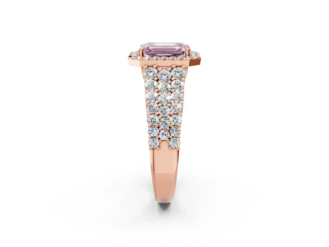 Rose gold Fancy Pink Emerald Cut Halo Pavé Diamond Engagement Ring with Split Shank and Four-Prong Setting_5