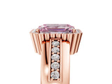 Rose gold Fancy Pink Emerald  Cut Halo Pave Band Four-Prong Ring_54