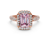 Rose gold Fancy Pink Emerald  Cut Halo Pave Band Four-Prong Setting Ring_37