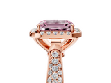 Rose gold Fancy Pink Emerald  Cut Halo Pave Band Four-Prong Setting Ring_42