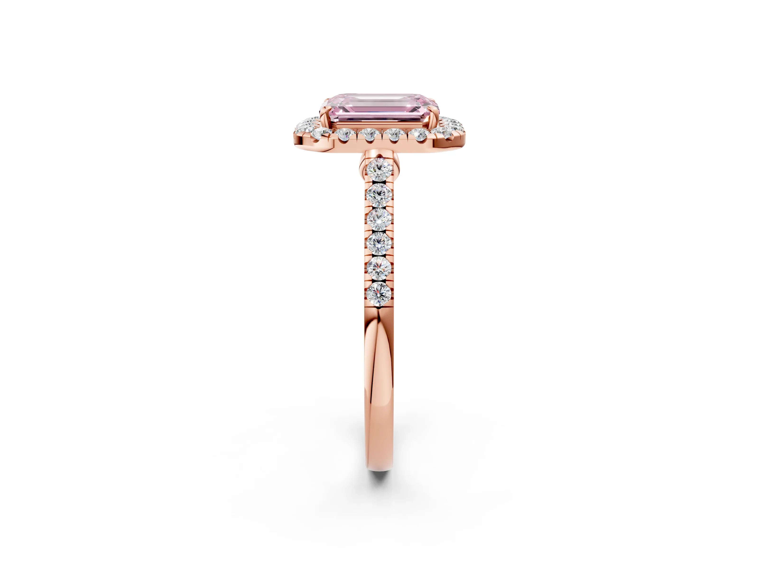 Rose gold Fancy Pink Emerald Cut Halo Pave Diamond Engagement Ring with Four-Prong Setting_2