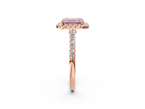 Rose gold Fancy Pink Emerald Cut Halo Pave Diamond Engagement Ring with Four-Prong Setting_2