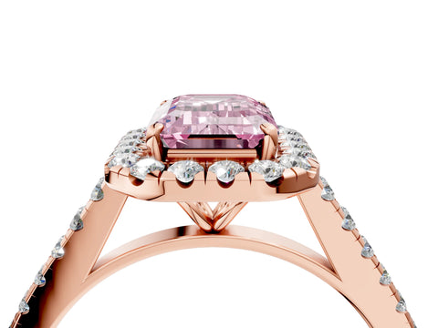 Rose gold Fancy Pink Emerald Cut Halo Pave Diamond Engagement Ring with Four-Prong Setting_4