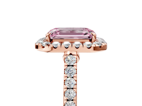 Rose gold Fancy Pink Emerald Cut Halo Pave Diamond Engagement Ring with Four-Prong Setting_5