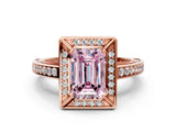 Rose gold Fancy Pink Emerald  Cut Halo Pave Split Shank Prong Setting Ring_32
