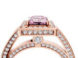 Rose gold Fancy Pink Emerald  Cut Halo Pave Split Shank Prong Setting Ring_36
