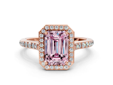 Rose gold Fancy Pink Emerald Cut Halo Round Diamond Pavé Band with Four-Prong Setting_3