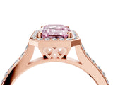 Rose gold Fancy Pink Emerald Cut Halo Round Diamond Pavé Band with Four-Prong Setting_7