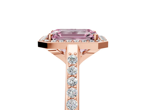 Rose gold Fancy Pink Emerald Cut Halo Round Diamond Pavé Band with Four-Prong Setting_8