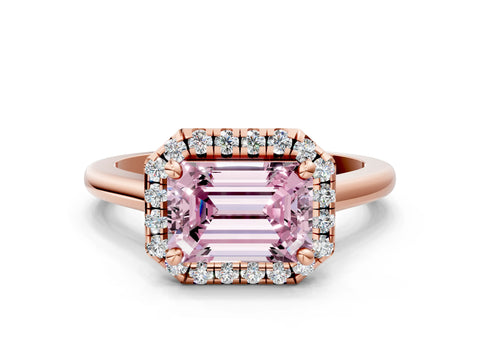 Rose gold Fancy Pink Emerald Cut Halo Round Diamond Solitaire Engagement Ring with Pave Band and Four-Prong Setting_12