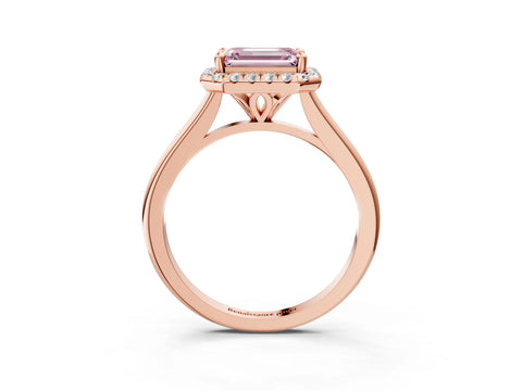Rose gold Fancy Pink Emerald Cut Halo Round Diamond Solitaire Engagement Ring with Pave Band and Four-Prong Setting_15