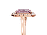 Rose gold Fancy Pink Emerald Cut Halo Round Diamond Solitaire Ring with Pavé Band and Four-Prong Setting_5