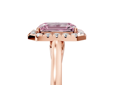 Rose gold Fancy Pink Emerald Cut Halo Round Diamond Solitaire Ring with Pavé Band and Four-Prong Setting_5