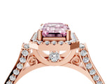 Rose gold Fancy Pink Emerald Cut Halo Round Diamond Twist Band with Four-Prong Setting_4