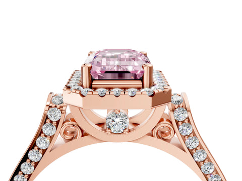 Rose gold Fancy Pink Emerald Cut Halo Round Diamond Twist Band with Four-Prong Setting_4