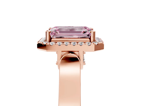 Rose gold Fancy Pink Emerald Cut Halo Round Diamond Twist Band with Four-Prong Setting_5