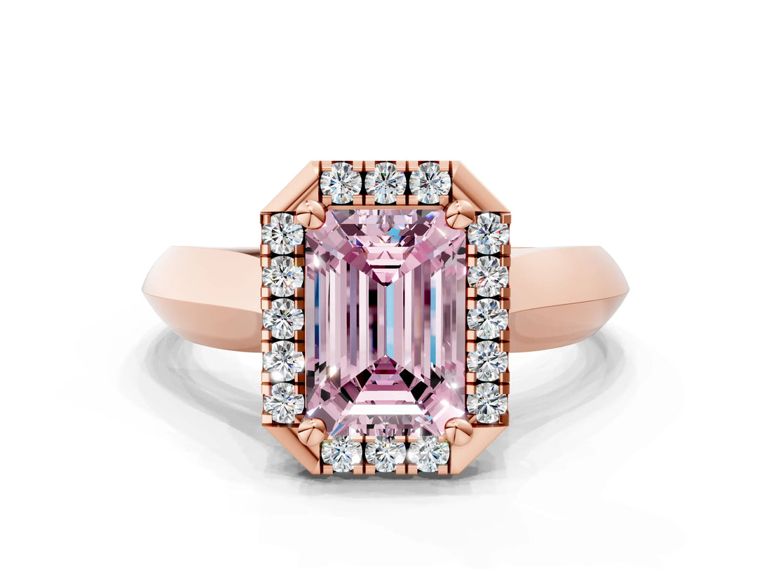 Rose gold Fancy Pink Emerald  Cut Halo Solitaire Engagement Ring with Square Band and Four-Prong Setting_135