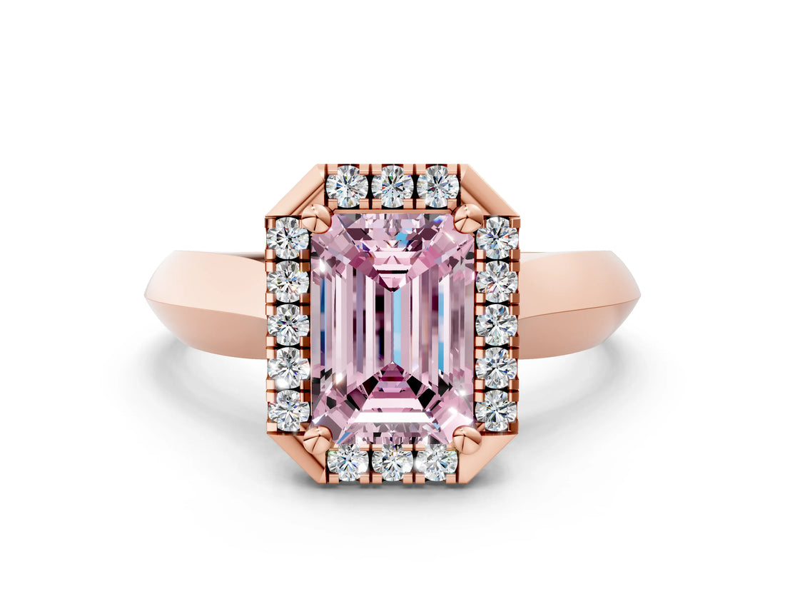 Rose gold Fancy Pink Emerald  Cut Halo Solitaire Engagement Ring with Square Band and Four-Prong Setting_66