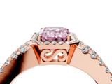 Rose gold Fancy Pink Emerald  Cut Halo Split Shank Diamond Ring with Four-Prong Setting_47