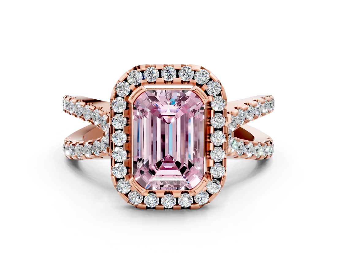 Rose gold Fancy Pink Emerald  Cut Halo Split Shank Pave Set Ring_62