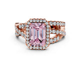Rose gold Fancy Pink Emerald  Cut Halo Split Shank Prong Setting Ring_12