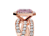 Rose gold Fancy Pink Emerald  Cut Halo Split Shank Prong Setting Ring_17