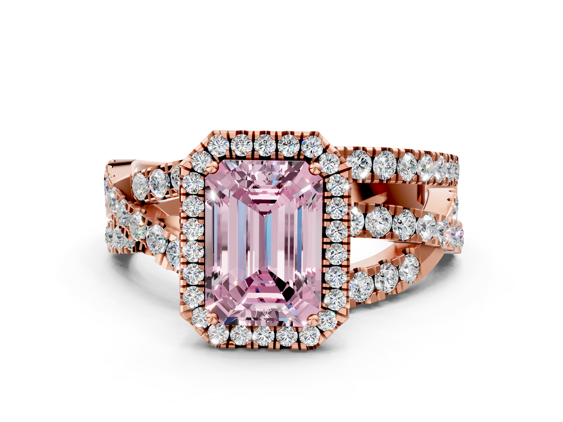 Rose gold Fancy Pink Emerald  Cut Halo Split Shank Prong Setting Ring_60