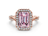 Rose gold Fancy Pink Emerald Cut Halo Twist Band with Four-Prong Setting_12
