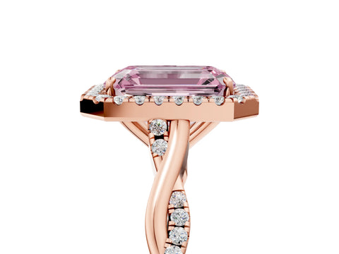 Rose gold Fancy Pink Emerald Cut Halo Twist Band with Four-Prong Setting_17