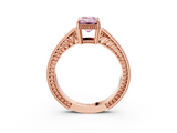 Rose gold Fancy Pink Emerald  Cut Milgrain Channel Set Engagement Ring with Solitaire Prong Setting_71