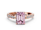 Rose gold Fancy Pink Emerald  Cut Pavé Band Solitaire Ring with Four-Prong Setting_56