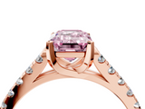 Rose gold Fancy Pink Emerald  Cut Pavé Band Solitaire Ring with Four-Prong Setting_60