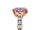 Rose gold Fancy Pink Emerald  Cut Pavé Band Solitaire Ring with Four-Prong Setting_61