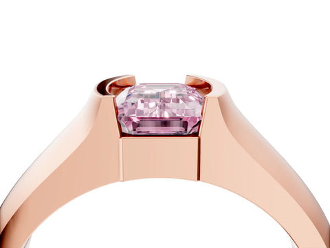 Rose gold Fancy Pink Emerald Cut Solitaire Bezel Set Diamond Ring with Wide Band_4