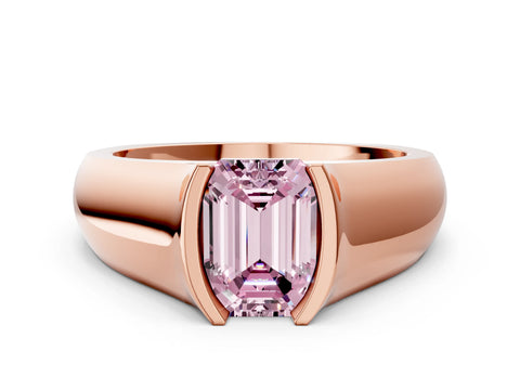 Rose gold Fancy Pink Emerald Cut Solitaire Bezel Set Diamond Ring with Wide Band