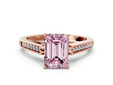 Rose gold Fancy Pink Emerald Cut Solitaire Cathedral Diamond Engagement Ring with Channel-Set Band and Four-Prong Setting_3