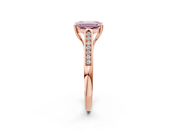 Rose Gold Emerald Cut Cathedral Solitaire Engagement Ring Setting for Fancy Pink Center